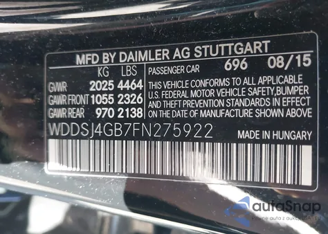 2015 Mercedes-Benz Cla 250 4Matic from USA, damaged, VIN WDDSJ4GB7FN275922